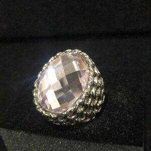 PJM Stainless Large Pink Crystal Silver Ring 8 Rose quartz ring